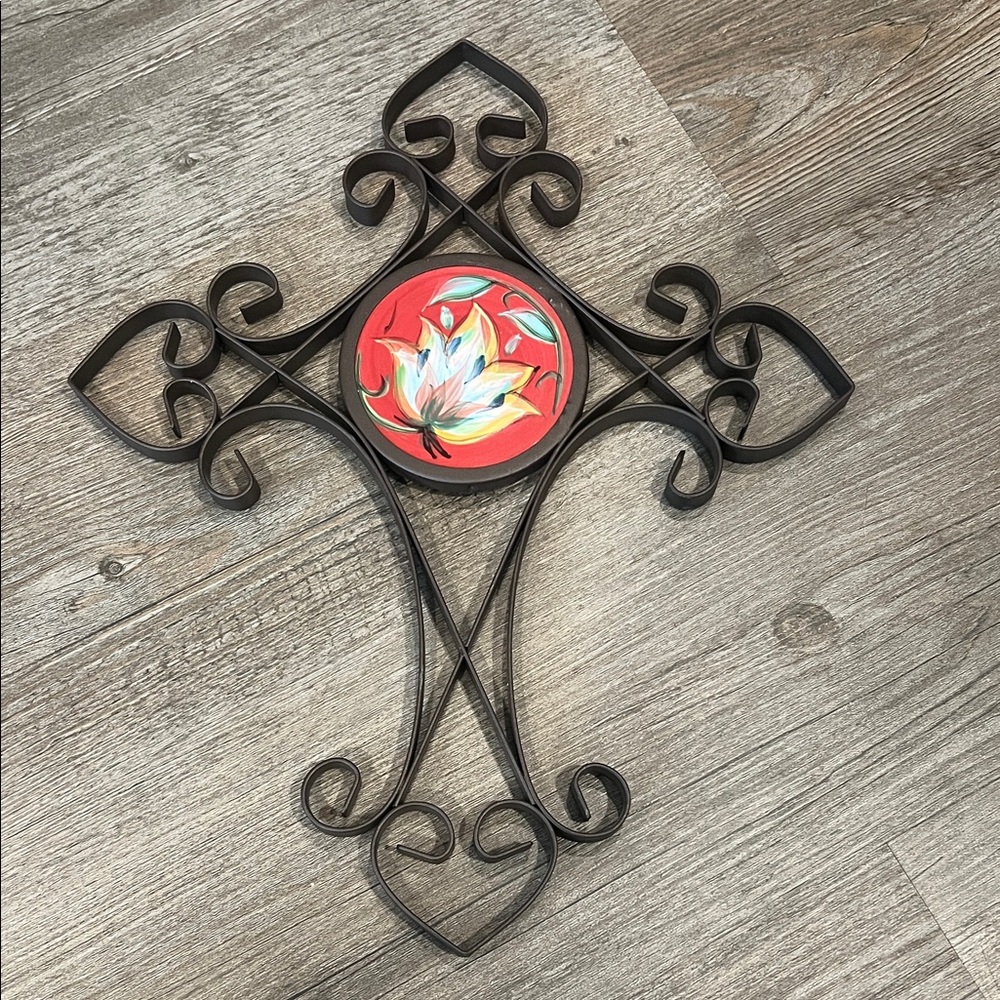 Southern Living Iron Ceramic Floral Wall Cross